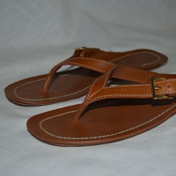 $995 Sz 37 6.5 Prada Brown Leather Calfskin Buckle Flat Thong Sandals - Picture 4 of 12
